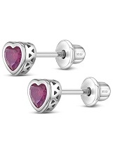 exquisite silver 5mm heart screw back baby July birthstone earrings